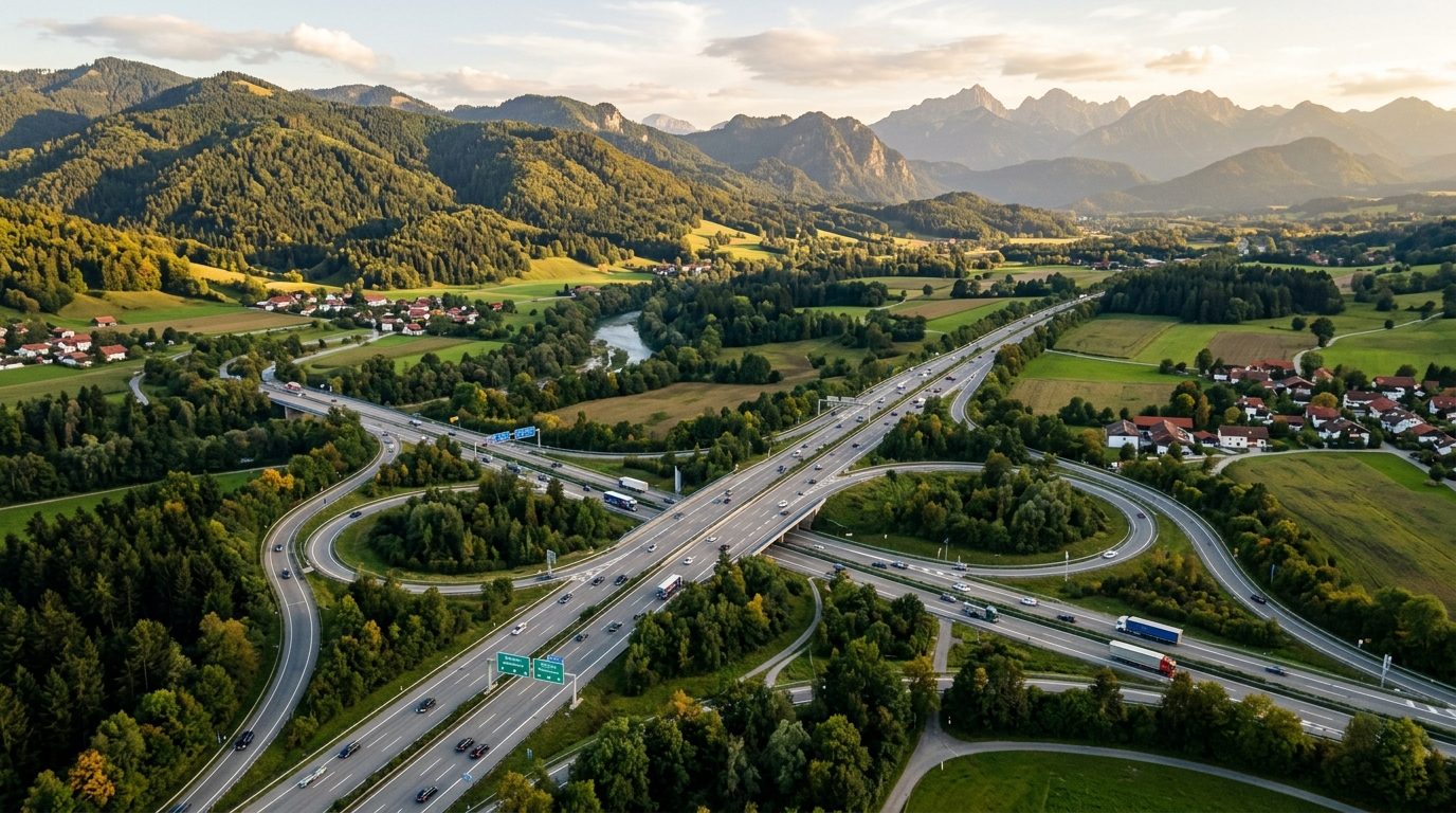 Autobahn mit Alpenkulisse